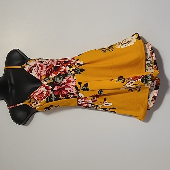 O'Delilah cute floral romper dress S Yellow spaghetti straps lace on back summer - Picture 4 of 8